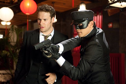 In this film publicity image released by Columbia Pictures, Seth Rogen, left, and Jay Chou are shown in a scene from "The Green Hornet." (AP Photo/Columbia Pictures-Sony, Jaimie Trueblood)
