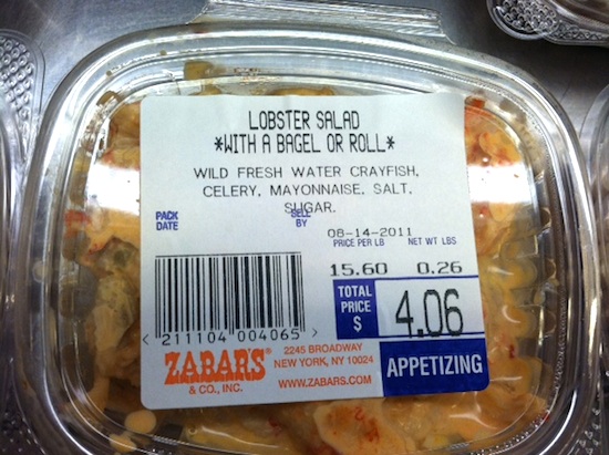 Zabar's on the Upper West Side had been selling Lobster Salad made with crawfish, not lobster, for more than 20 years. (Photo Courtesy of the West Side Rag)