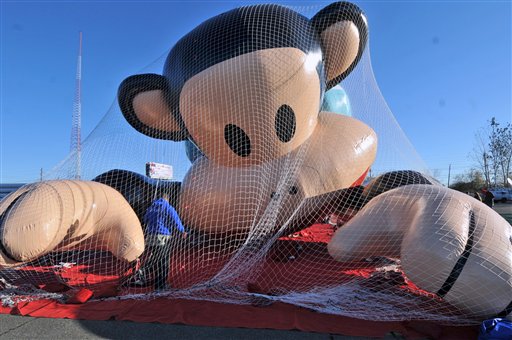 Paul Frank's monkey Julius is inflated at the Macy's Balloonfest outdoor test flight of the parade's newest giant balloons Saturday, Nov. 5, 2011  at the  Meadowlands in East Rutherford, N.J.  (AP Photo/The Record of Bergen County, David Bergeland)