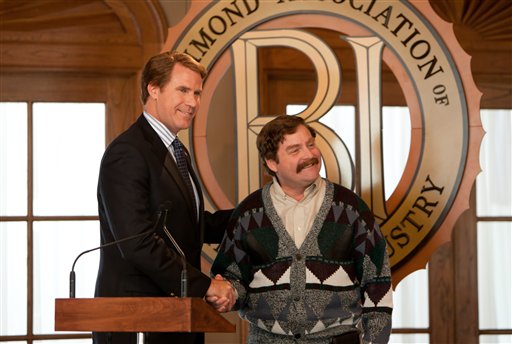 This film image released by Warner Bros. shows Will Ferrell as Cam Brady, left, and Zach Galifianakis as Marty Huggins in a scene from "The Campaign." (AP Photo/Warner Bros., Patti Perret)