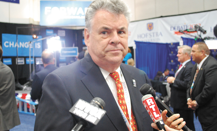 Spin Alley: Republican Congressman Pete King (R-Seaford) joined dozens of other politicians, advisors and pundits in the media center at Hofstra University Oct. 16 to give their take on how President Obama and challenger Gov. Mitt Romney faired in the historic presidential debate.