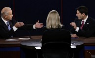 Vice President Joe Biden and Republican vice presidential nominee Rep. Paul Ryan of Wisconsin spar during the vice presidential debate at Centre College, Thursday, Oct. 11, 2012, in Danville, Ky. (AP Photo/Charlie Neibergall)