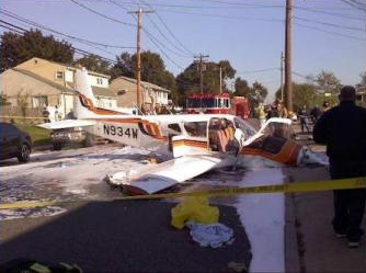 The plane that crashed today in E. Farmingdale. Photo courtesy of ABC News.
