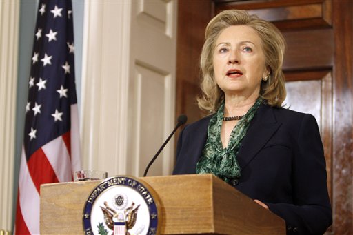 Secretary of State Hillary Rodham Clinton makes a statement regarding the death of Osama bin Laden, Monday, May 2, 2011, at the State Department in Washington. (AP Photo/Jacquelyn Martin)