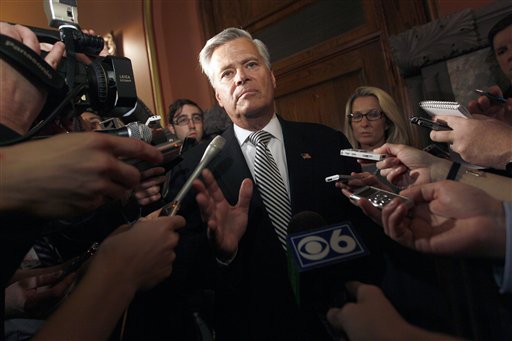 Senate Majority Leader Dean Skelos, R-Rockville Centre, speaks to reporters after meeting with Gov. Cuomo on gay marriage, Thursday, June 16, 2011 in Albany, N.Y.  Conflicting interests and political maneuvering threatened to stall a vote in New York on whether to legalize gay marriage, viewed by advocates and opponents alike as a pivotal moment in the years-long debate.(AP Photo/Mary Altaffer)