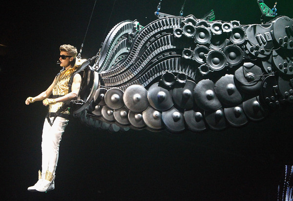 A winged Justin Beiber landed on stage at The Barclay's Center in Brooklyn on Monday, Nov. 12, 2012 (Kevin Kane/Wire Image)